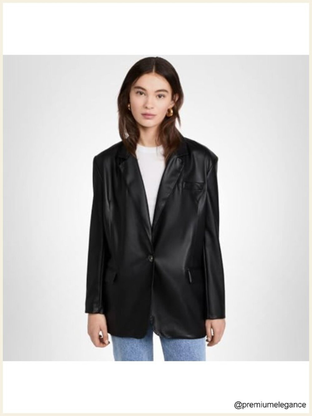 Women's Faux Leather Oversized Blazer with Pockets